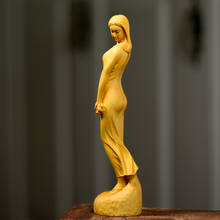 Estatua de niña de belleza, decoración de crisantemo salvaje, talla de madera maciza, personaje, artesanía creativa 2024 - compra barato