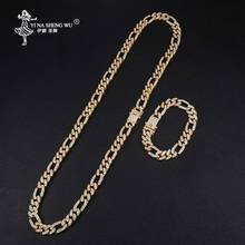 Hip Hop 13MM Gold Iced Out Paved Rhinestones Miami Curb Figaro Link Chain Necklace CZ Bling Rapper Necklace For Men Jewelry 1Set 2024 - buy cheap