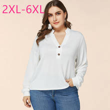 Novo 2021 primavera outono plus size topos para mulher grande blusa solta casual manga longa branco camisa com decote em v 3xl 4xl 5xl 6xl 2024 - compre barato