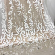 Clear sequin lace fabric by yard, lines stripes leaf sewing tulle DIY lace for wedding bridal gown lace dress 130cm wide 2024 - buy cheap