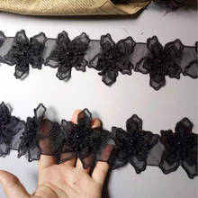 20Pcs/Lot 8cm Black Petal Flower Organza Embroidery Fabric Lace Patch Trim Clothes 3D Beading Flower Wedding Dress Diy Applique 2024 - buy cheap