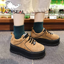 LazySeal-zapatos de plataforma para mujer, zapatillas deportivas de gamuza con aumento de altura, suela gruesa, con cordones y tacón alto 2024 - compra barato