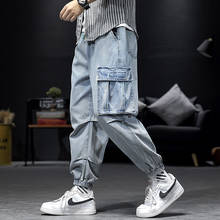 Fashion Men Baggy Hip Hop Cargo Jeans Camo Patch Pockets Cuffed Harem Denim Pants Joggers Trousers Loose Fit Washed For Male 2024 - buy cheap