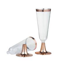High Quality 150 ml Plastic Rose Gold Rimmed Clear Hard Disposable Party Wedding Cups Premium Fancy Champagne Glasses flutes 2024 - buy cheap