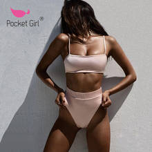 Pocket Girl 2020 Solid Sexy String Bikini Women Swimwear Summer high waist Two Piece Set Swimsuit Hatler Swimsuit Female Biquini 2024 - buy cheap