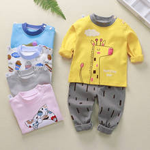 Одежда для мальчиков, одежда для сна, детские пижамы Детский комплект для маленьких девочек, весенние хлопковые комплекты Домашняя одежда для сна От 0 до 6 лет, одежда для малышей 2024 - купить недорого