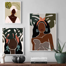 Quadros artísticos para parede, quadros abstratos da moda para meninas, estilo boho e preto, poster nórdico e impresso de plantas, imagens afro para parede, decoração para sala de estar 2024 - compre barato