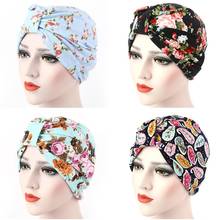 Women Muslim Indian Hat Stretch Floral Print Chemo Cancer Turban Cap Head Wrap Under Scarf Arab Bonnet Beanie Skullies Hair Loss 2024 - buy cheap