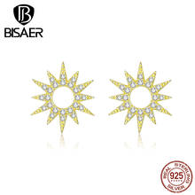 Bisaer 100% 925 Sterling Silver Fashion Design Clear CZ Gold Color Sunflower Stud Earrings for Women Fashion Jewelry Gift HVE256 2024 - buy cheap