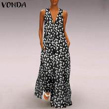 VONDA Women Dress 2020 Sexy Sleeveless V Neck Party Maxi Long Dress 2020 Bohemin Beach Vestidos Plus Size Vintage Print Robe 5XL 2024 - buy cheap