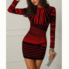 Womens Stripe Printing Ladies Sexy Sheath Bodycon Long Sleeve Party Evening Club Mini Short Dress Vestidos 2024 - buy cheap