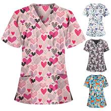 Uniforme de trabajo con estampado de corazón para mujer, blusa médica de manga corta con cuello en V, top de enfermera con estampado de animales, ropa de trabajo 2021 2024 - compra barato