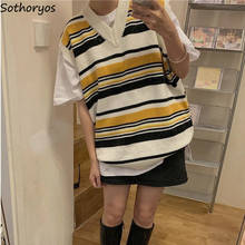 Sweaters Vest Women Korean Style Fashion V-neck Striped Patchwork Leisure Sweaters Harajuku Students Outwear Elegant Chic Trendy 2024 - buy cheap