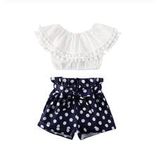 Infant Kids 2-7T Baby Girls 2pcs Set Summer Clothing White Tassel Ruffled Crop Top Dots Print Shorts Summer Outfits 2024 - buy cheap