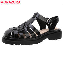 MORAZORA-Sandalias de gladiador de piel auténtica para mujer, zapatos con hebilla hueca, calzado de verano, talla grande 34-41 2024 - compra barato