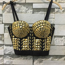 Pinkoz 2020 Sexy Sequined Top Rave Festival Glitter Bustier Golden Tank Top Party Night Club Handmade Vest Beading  Bra 2024 - buy cheap