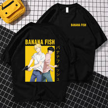 Футболка мужская Банановая рыба с двухсторонним принтом, винтажная дышащая футболка с круглым вырезом в стиле аниме, в стиле хип-хоп, оверсайз 2024 - купить недорого