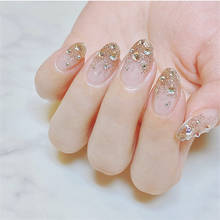 Round shining champagne pure color with diamond false nails 24pcs french lady full nail tips round cute fake nails 2024 - buy cheap