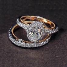 2pcs/set Luxury Ring Set Rose Gold Color Crystal Rings For Women Wedding Band Promise Engagement Finger Rings Women Jewelry 2024 - buy cheap