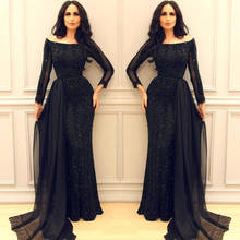 Sparkly Black Mother of the Bride Dress Long Sleeve Chiffon Train Modest Design Mermaid Formal Evening Gown Party Customize 2024 - buy cheap