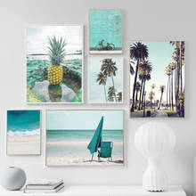 Pintura en lienzo de palmera, árbol de coco y piña para pared, carteles nórdicos e impresiones, imágenes de pared para decoración de sala de estar 2024 - compra barato