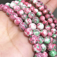 Jaspe de flor de lluvia verde rosa, cuentas espaciadoras sueltas redondas de piedra para hacer joyas DIY, accesorios de pulsera de 15 ''4 6 8 10 12mm 2024 - compra barato