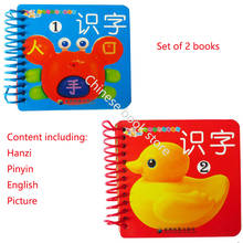 Cartões para aprendizagem de bebês, caracteres chineses, livros com imagens pinyin para crianças de 0 a 3, tamanho: 12.5*12.5cm, conjunto com 2 2024 - compre barato