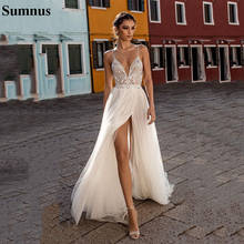 Sumnus-vestidos de novia bohemios con espalda descubierta, ropa de boda Sexy con ilusión lateral, corte en A, perlas, 2020 2024 - compra barato