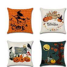 New Cartoon Halloween Linen Cushion Cover Decorative Pillowcase Witch Pumpkin 45*45cm Pillow Case 2024 - buy cheap