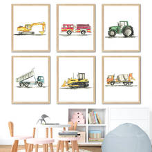 Dibujos animados de fuego, vehículo camión, guardería, sobre lienzo para pared, impresiones, imágenes de pared, decoración para habitación de niños 2024 - compra barato
