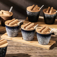 Condimento de cerâmica barril forma spice jar com tampa de bambu conjunto pote molho pimenta sal abanador tempero spray cozinhar cozinha ferramenta 2024 - compre barato