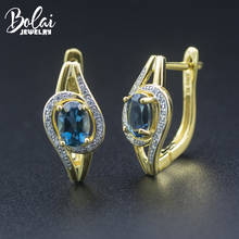 Bolai natural london blue topaz earrings 925 sterling silver yellow gold plated gemstone fine jewelry for women wedding gift new 2024 - buy cheap