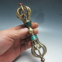 Tibetan Buddhism Bronze Turquoise Buddhist Ritual Tool Hand Vajra Dorje statue 2024 - buy cheap