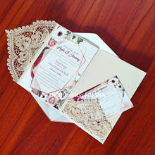 Sample Beige Burgundy Pink Rose Gold Glitter Wedding Card With Blank Insert and Ivory Matt Envelope DIY Gift Cards 2024 - buy cheap