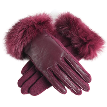 Adult Genuine Leather Gloves Female Warm Winter Wool Gloves With Real Rex Rabbit Fur Sheepskin Gloves 2024 - buy cheap