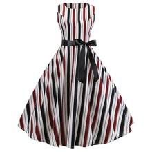 Fashion Print Striped Womens Dress Brown Green Floral Print a Line Vintage Dress Blue Red 2024 - buy cheap