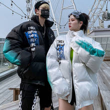 Женская зимняя куртка Unua amo в стиле хип-хоп, теплая парка с подкладкой и воротником-стойкой, модная парная одежда, пушистое пальто с индивидуальным принтом, 2021 2024 - купить недорого