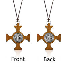 Catholic Wooden St. Benedict Medal Cross Pendant Necklaces Religious Prayer Exorcism Protection Jewelry CSPB collier NC212 2024 - buy cheap