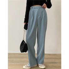 Calça de terno feminina solta, casual, com bolsos, comprimento longo, liso, elegante, cintura 2020 2024 - compre barato