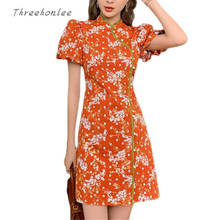 2021 элегантное женское летнее мини-платье с цветочным принтом Cheongsam Платье женское модное платье с длинным рукавом на каждый день или на выход; Вечерние платья 2024 - купить недорого