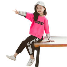 Meninas roupas de manga longa listrado moletom + legging terno esportivo para meninas 4 6 7 8 9 10 11 12 anos de idade crianças conjunto 2024 - compre barato
