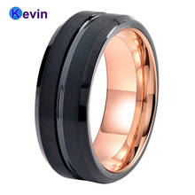 Nice 2 cores anel de tungstênio preto & ouro rosa, anel de casamento de tungstênio para homens e mulheres 2024 - compre barato