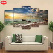 Cuadro bordado de diamantes 5D DIY, paisaje de pájaro de playa al atardecer, pintura de diamantes de imitación, mosaico de punto de cruz, novedad, 5 uds. 2024 - compra barato