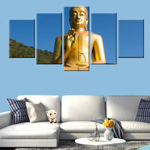 HD печать золотой гигантский постер Будды Холст Картина 5 панелей настенный художественный Декор картина 2024 - купить недорого
