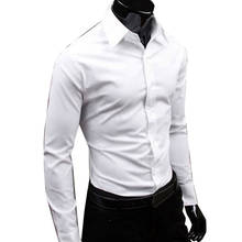 Camisas de vestir de manga larga para hombre, Camisa de algodón de 100%, Color sólido, de negocios, de manga larga, con botones y cuello vuelto, Top 2024 - compra barato