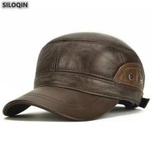 SILOQIN New Men's Flat Cap Fashion Cowhide Genuine Leather Hat Adjustable Size Thermal Ear Protection Military Hats Winter Gorra 2024 - buy cheap