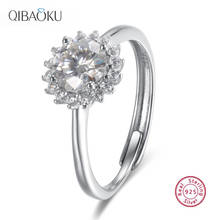 Anel de prata esterlina moissanite 925 aberta, anéis ajustáveis com flor do sol, joias finas para casamento e noivado para mulheres 2024 - compre barato