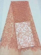 Peach 5 yard Swiss lace fabric 2019 latest heavy beaded embroidery African cotton fabrics Swiss voile lace popular Dubai style 2024 - buy cheap