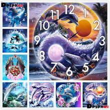 Dpsprue-pintura de diamante completo, punto de cruz con mecanismo de reloj, mosaico 5D Diy, cuadrado, redondo, Animal, Delfín, 3d, bordado, regalo 2024 - compra barato