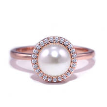 Classic Simulated Pearl Engagement Rings For Women White CZ Stone Micro Paved Rose Gold Wedding Rings Trendy Female Jewelry Gift 2024 - buy cheap